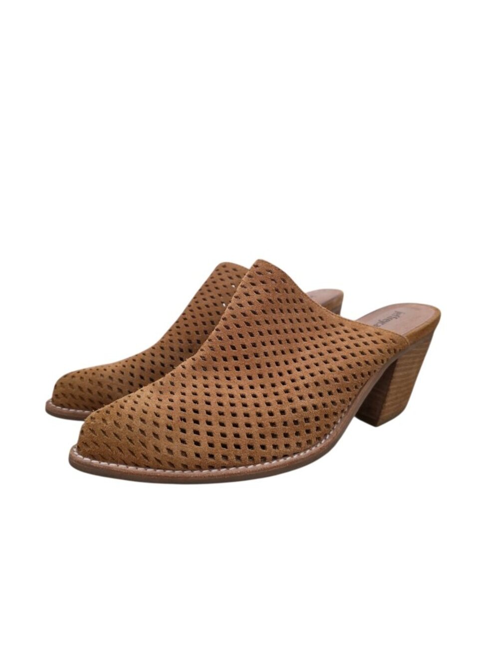 Jeffrey Campbell Favela Perforated Suede Mules Heels Cognac 9